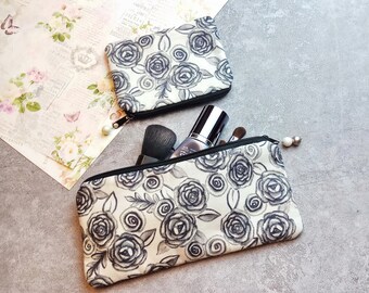 Set of 2 - Large zipper pouch, Pencil pouch, Cosmetic bag, Small zipper bag, Coin purse (PS-030)