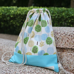 Mochila con cordón/ Mochila de algodón/ Bolsa con cordón/ Mochila hecha a mano/ Bolsa de gimnasio/ Bolsa de natación ~ Árboles pequeños (B96)
