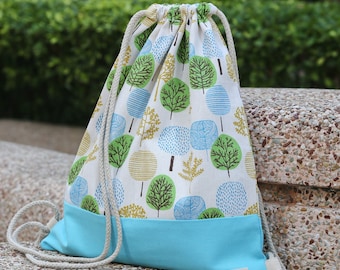 Drawstring backpack/ Cotton backpack/ Drawstring bag/ handmade backpack/ Gym bag/ Swim bag ~  Small trees (B96)