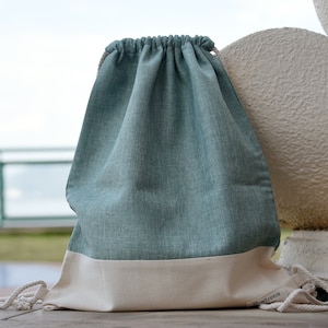 Sac à dos à cordon/ Sac à dos en coton/ Sac à cordon/ Sac à dos fait main/ Sac de sport/ Sac de bain ~ Vert (B131)