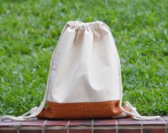 SALE Drawstring backpack/ Cotton backpack/ Drawstring bag/ handmade backpack/ Gym bag/ Swim bag ~  Orange (B175) RS