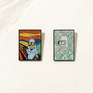Funny Robot Enamel Pin Set, Bender Art Brooch Collection, Scream and Portrait Robot Pins for Jackets Bags, Gift for Sci Fi Lovers
