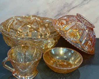 bols et tasses en verre de carnaval de souci vintage