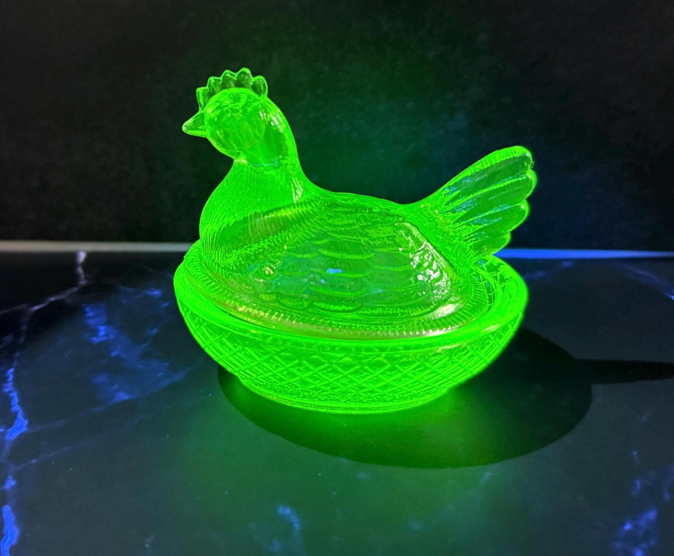 ビンテージ インディアナゴールド ウランガラス チキン Vintage Indiana Glass Amber Gold Hen on Nest Covered Dish 5.5” T X