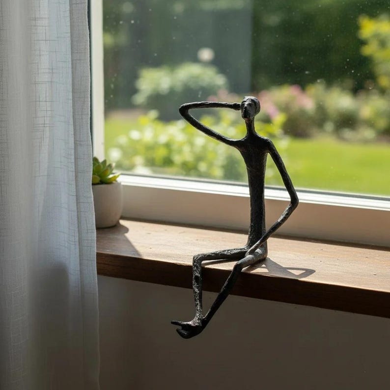 Abstract Sitting Thinker Sculpture Set | Thin Metal Figures Home Decor ...