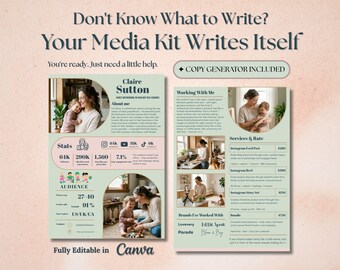 Media Kit Template | Mom & Parenting | UGC Creators | Influencers | Canva | Bio and Rate Card Writing Guide