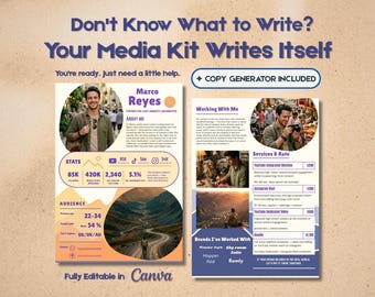 Media Kit Template | Travel | Creators & Influencers | Canva | Bio and Rate Card Writing Guide