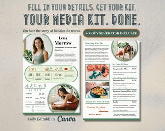 Media Kit Template | Wellness Fitness | UGC Creators & Influencers | Canva | Bio and Rate Card Writing Guide