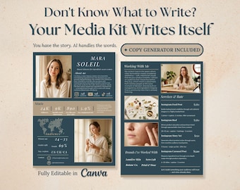 Media Kit Template | Clean Beauty | UGC Creators & Influencers | Canva | Bio and Rate Card | Writing Guide