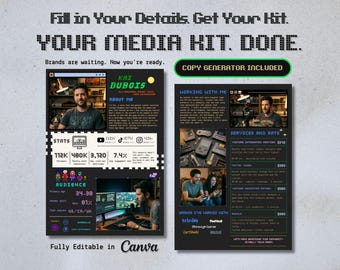 Media Kit Template | Gaming | Creators & Influencers | Canva | Bio and Rate Card Writing Guide