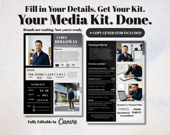 Media Kit Template | Finance Real Estate | Creators & Influencers | Canva | Bio and Rate Card Writing Guide
