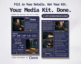 Media Kit Template | Tech AI | Creators & Influencers | Canva | Bio and Rate Card Writing Guide
