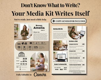 Media Kit Template | Minimal Lifestyle | UGC Creators & Influencers | Canva | Bio and Rate Card Writing Guide