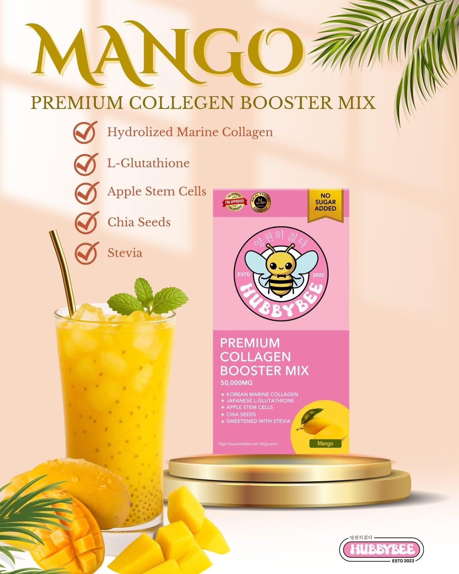 Mango Collagen Drink Mix | Hydrolyzed Marine, L-glutathione, Apple Stem Cells, Chia Seeds (no Sugar)