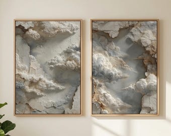 Set mit 2 abstrakten Gipsabzügen, organische moderne Japandi-Wandkunst (Digitaler Download)