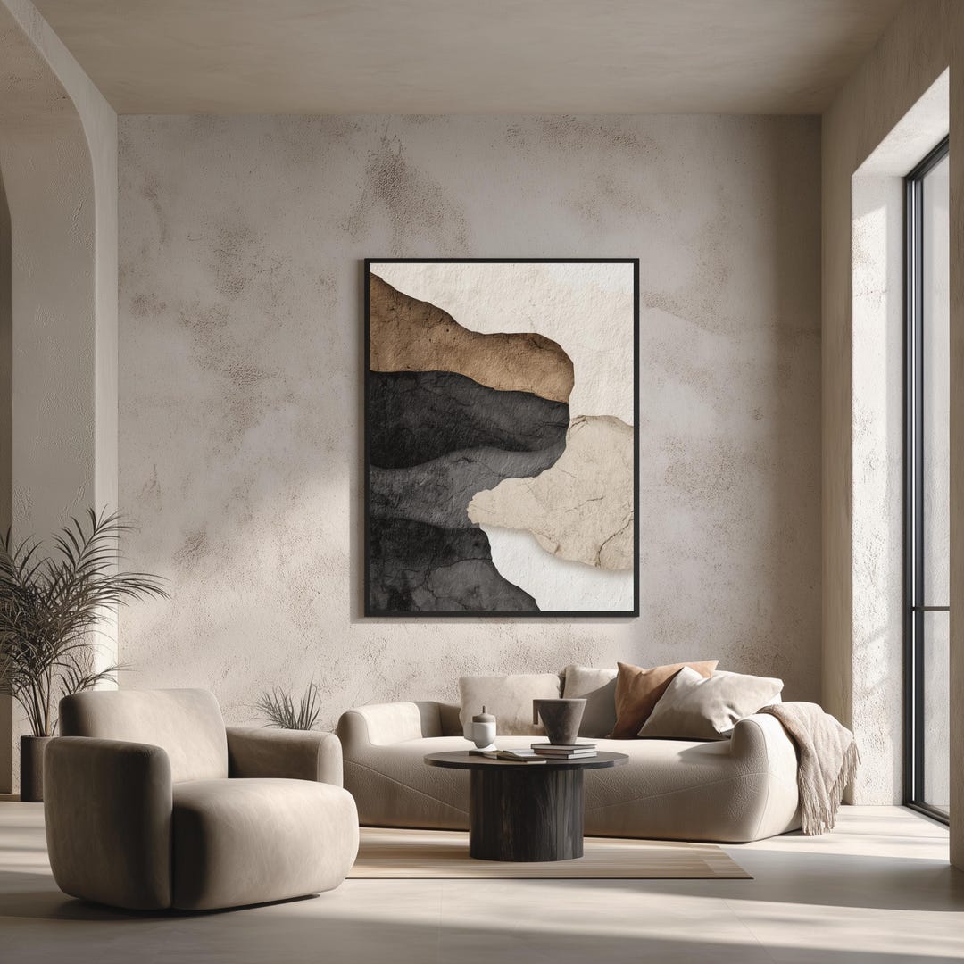 Neutral Abstract Art Print, Japandi Wabi Sabi Beige Black Artwork ...