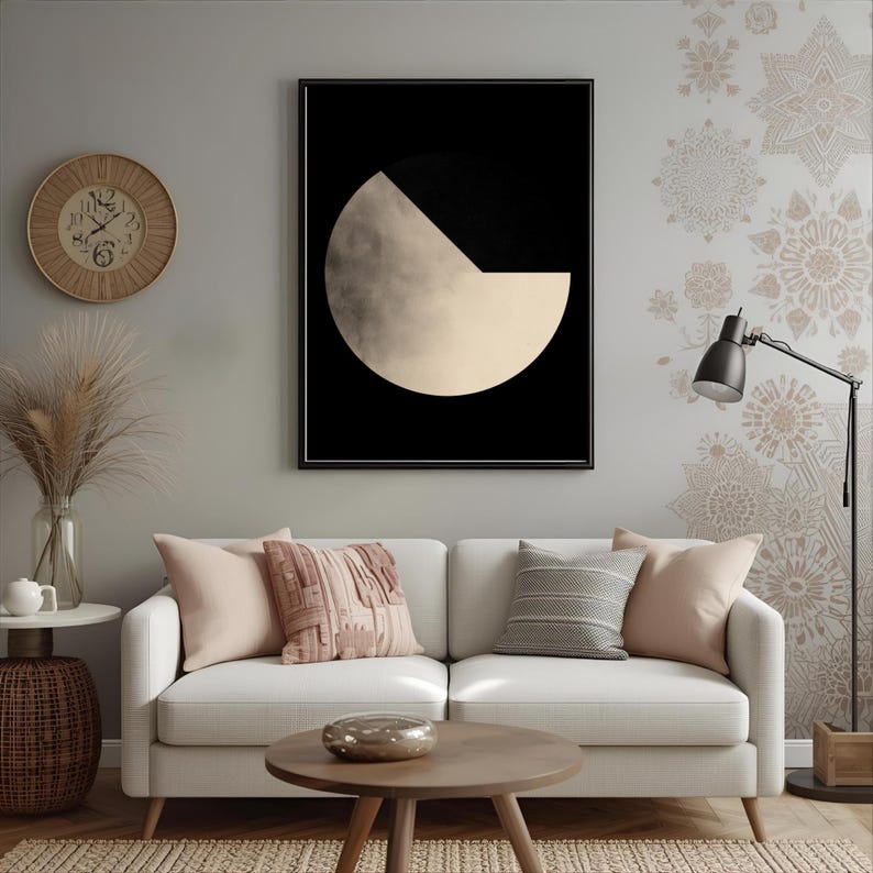 Abstract Circle Print | Beige Black Geometric Mid Century Modern Wall ...