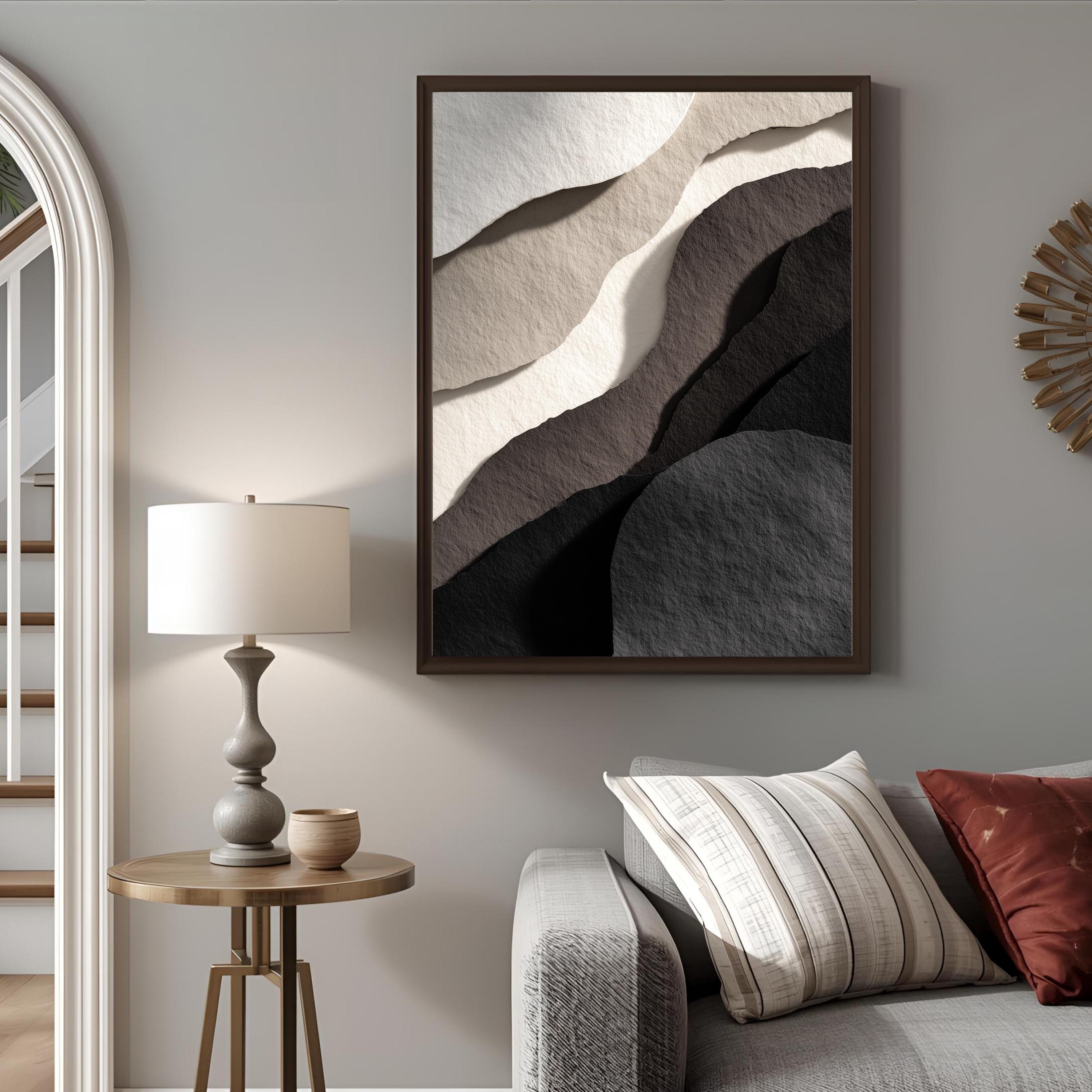 Neutral Abstract Textured Art Print, Black Beige Minimalist Japandi ...