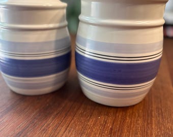 Vintage Pfaltzgraff Rio Canisters with Lid & Seal - Blue Striped Stoneware