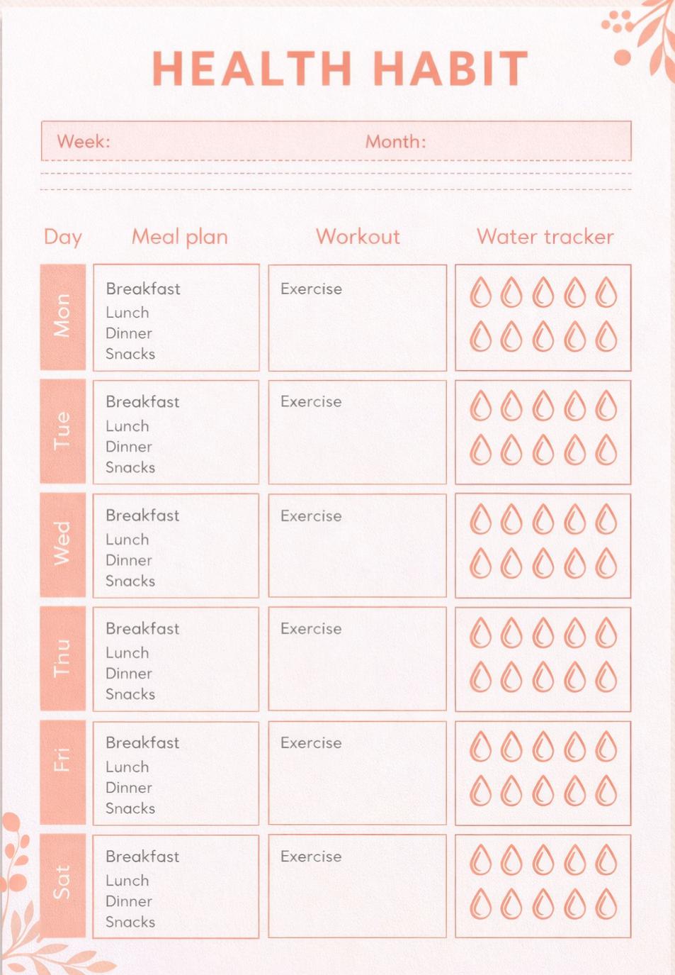 Health Habit Tracker Printable – Weekly Habit Tracker – Fitness Planner ...