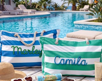 Custom Beach Tote Bag with Zipper, Large Pool Bag for Towels, Personalized Summer Vacation Bag, Monogrammed Weekender Tote,Cruise Essentials