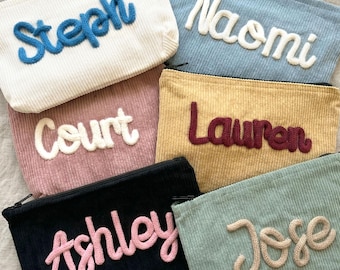 Custom Bridesmaid Makeup Bag, Personalized Wedding Gift, Chenille Letter Toiletry Bag, Bridal Party Pouch, Flower Girl Gift, Maid of Honor