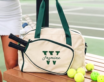 Minimalist Custom Pickleball Bag, Monogrammed Racket Tote, Aesthetic Sports Duffel with Shoe Compartment, Elegant Embroidered Gym Bag