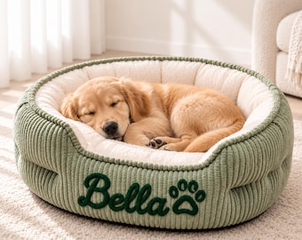 Custom Dog Bed Personalized Pet Name Bed Handmade Rope Embroidery Gift For Dog Lovers