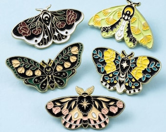 Enamel Moth Butterfly Brooch Set Gothic Insect Pins Botanical Vintage Style Jewelry Lapel Pins Gift for Her Jacket Bag Aesthetic Set