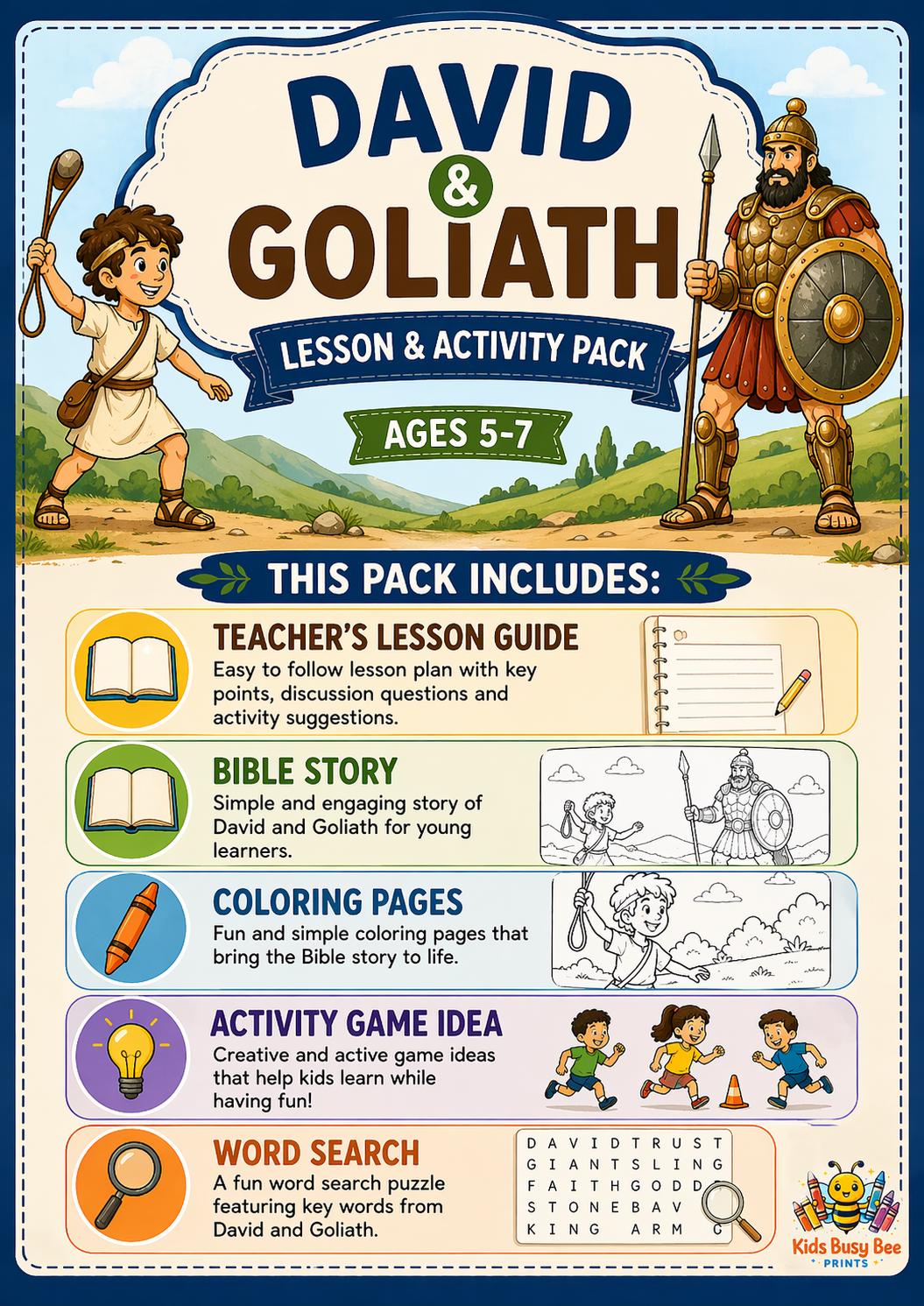 David and Goliath Bible Lesson for Kids Ages 5-7 | Sunday School ...