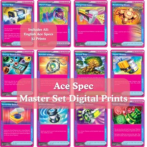 May include: A collection of twelve digital trading cards featuring various items like a Secret Box, Hero's Cape, Dangerous Laser, Awakening Drum, Energy Search Pro, Amulet of Hope, Grand Tree, Hyper Aroma, Scramble Switch, Brilliant Blender, Scoop Up Cyclone, and Unfair Stamp.
