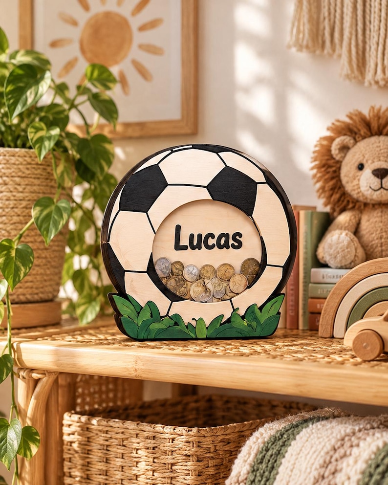 Soccer Box Letters Personalized Soccer Ball Piggy Bank, Custom Wooden Coin Bank With Name ...