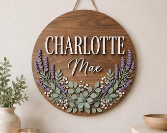 Placa personalizada com nome de bebê em estilo botânico, decoração de parede em madeira para quarto de bebê, placa para quarto de menino, lembrança para recém-nascido.