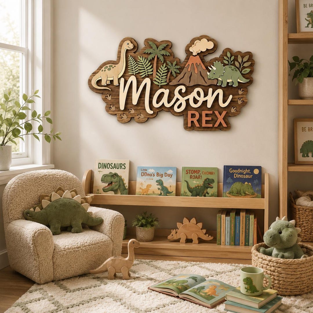 Personalized Dinosaur Name Sign for Nursery, Custom Wooden Baby Name ...