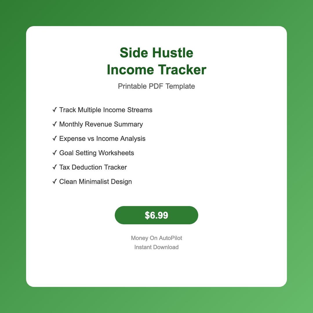 Side Hustle Income Tracker PDF | Revenue Planner | Freelance Earnings ...