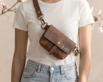 Bolso bandolera 100% de cuero genuino, riñonera de cuero personalizada, bolso de cintura de cuero para mujer, bolso de cadera de cuero, bolso pequeño de cuero