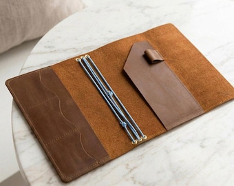 100% echtes Leder-Journal, Leder-Notebook-Cover mit Taschen, A5 Leder-Notebook-Cover, nachfüllbarer Leder-Notebook-Cover