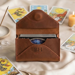 Estuche para cartas de tarot 100% cuero genuino, soporte personalizado para cartas de tarot, estuche de tarot de cuero a medida, soporte para mazo de tarot de cuero, organizador de cartas de tarot