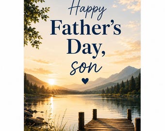 Tarjeta del Día del Padre para mi hijo / Paisaje de montaña junto al lago (Descarga digital)
