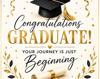 Tarjeta de felicitación para graduados / Trayectoria en negro y dorado (Descarga digital)