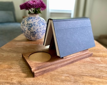 Pine Book Caddy | Triangle Wooden Book Stand | Mug Holder