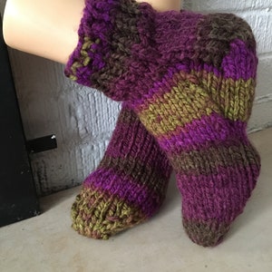Slipper Socks, hand knitted, Size L