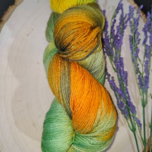 Sock weight yarn,100%  Merino wool, hand dyed, superwash, Marigold/ 440 yards, Free shipping!