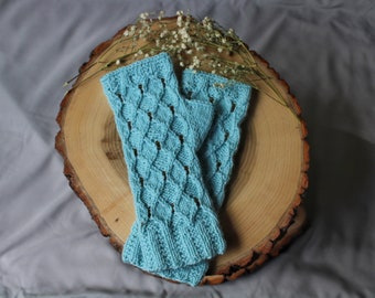 Handknitted fingerless gloves with beads, Size S