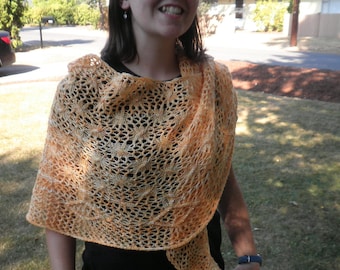 Lace shawl,crescent shape,with beads. Gingerpeach
