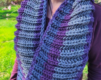 Bulky Cowl, hand knitted, blue and purple