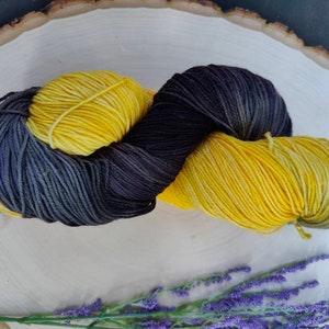 Sock weight yarn, Merino wool, hand dyed, superwash, Dark Side Yellow/ 463 yards, Free shipping!