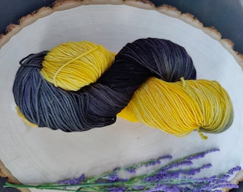 Sock weight yarn, Merino wool, hand dyed, superwash, Dark Side Yellow/ 463 yards, Free shipping!