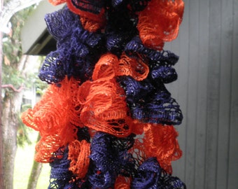 Ruffled scarf, Team Spirit, orange and navy blue, with glitter, Free Shipping