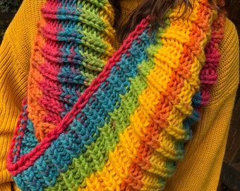 Bulky Cowl, von Hand gestrickt, Regenbogen Gelee